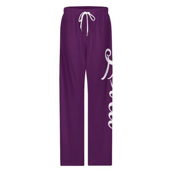 (Purple Loved) Faux Cotton Drawstring Women Wide Leg Pajamas Pants - Image 4